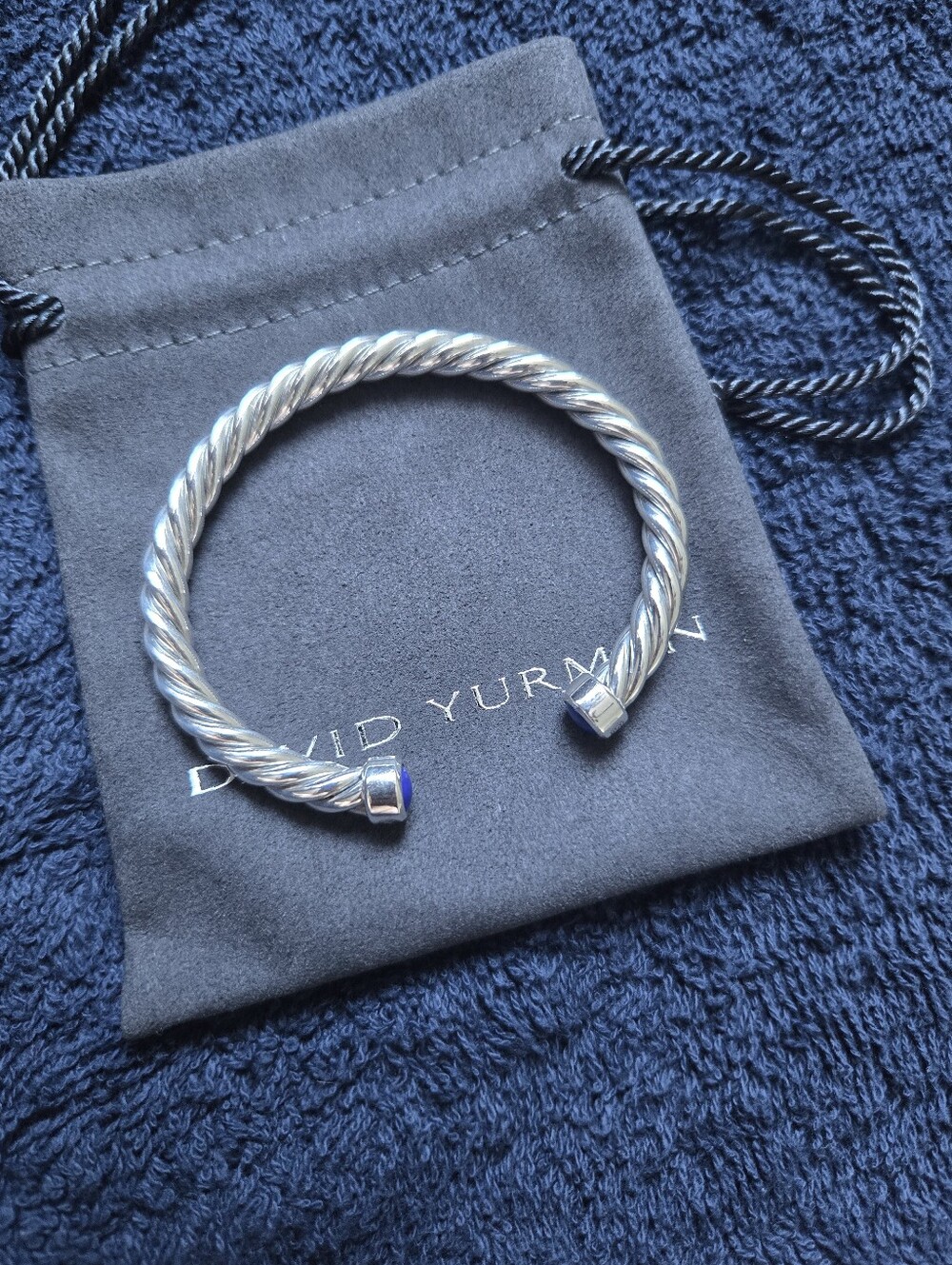 David Yurman Cable Cuff BraceletSterling Silver with Lapis 6mm